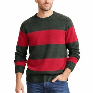 Old Navy Men’s Red Green Striped Crewneck Sweater Size L | Holiday Knit Top